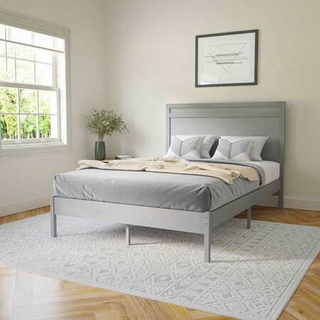 Flash Furniture Gray Full Wooden Platform Bed with Headboard MG-09003FB-F-GRYWSH-GG